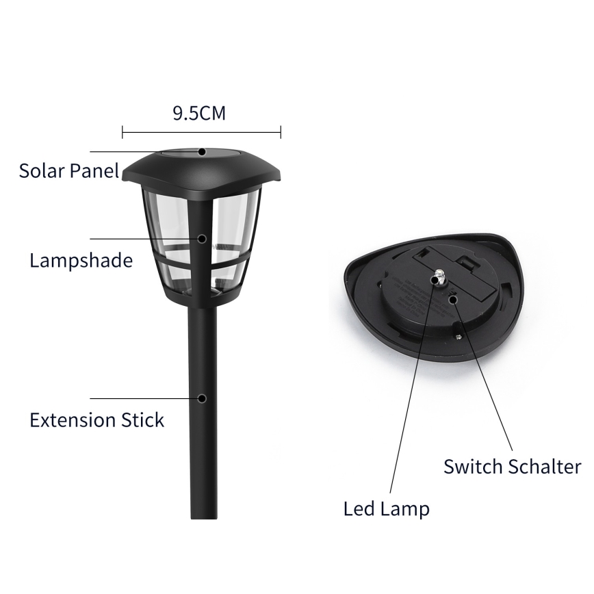 Aigostar - Lampa solarna LED LED/0,06W/2V 100 mAh 33,8 cm 6500K IP44 czarna