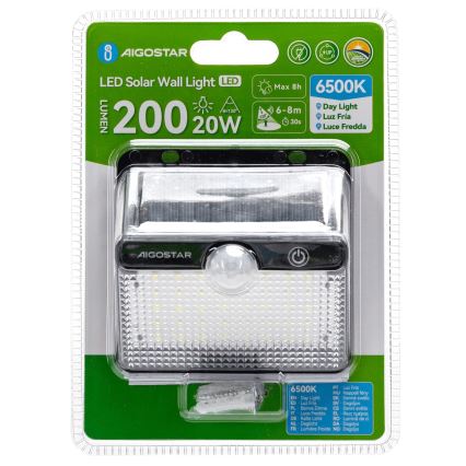 Aigostar - Lampa solarna LED z czujnikiem LED/3,7V 6500K 1200 mAh IP65 czarna