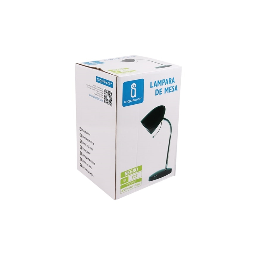 Aigostar - Lampa stołowa 1xE27/36W/230V czarna/błyszczący chrom