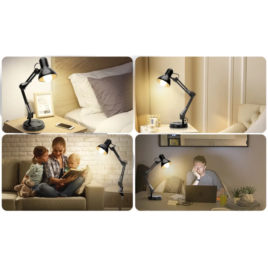 Aigostar - Lampa stołowa 2w1 1xE27/40W/230V czarna