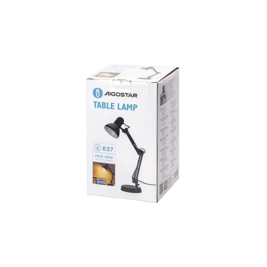 Aigostar - Lampa stołowa 2w1 1xE27/40W/230V czarna