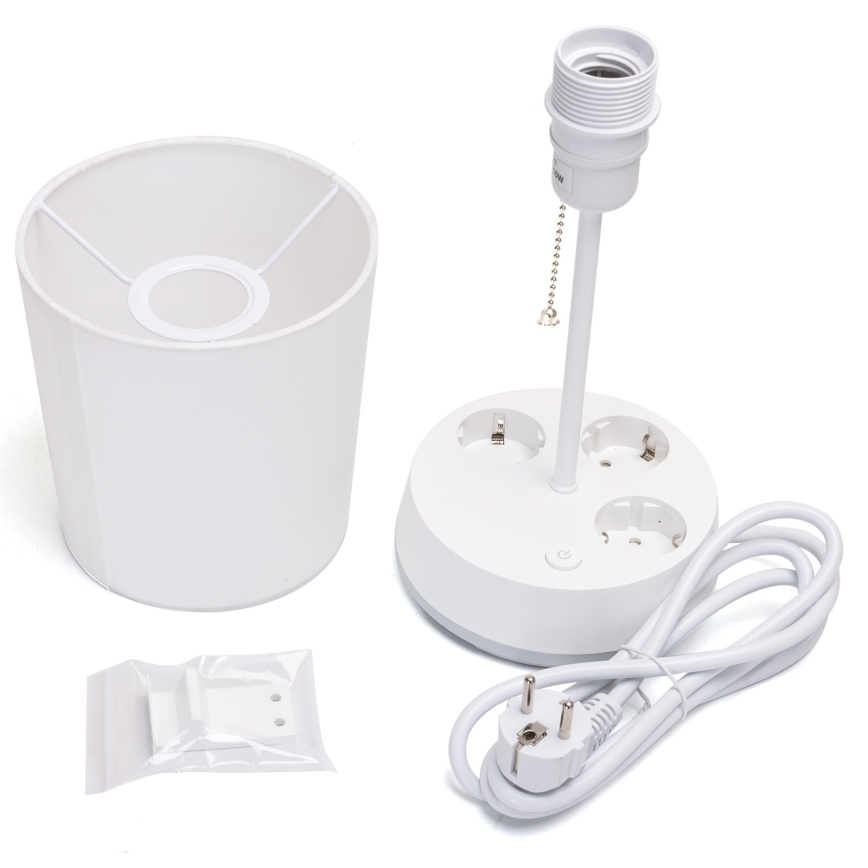 Aigostar - Lampa stołowa z gniazdami 1xE27/60W/230V biała