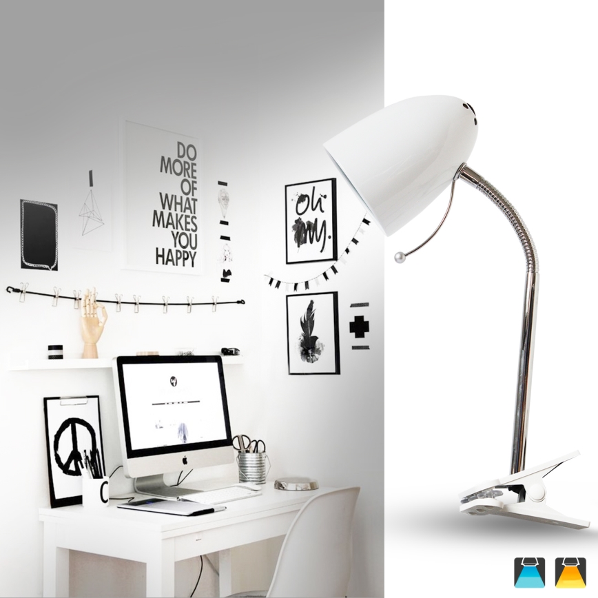 Aigostar -  Lampa stołowa z klipsem 1xE27/11W/230V biały/chrom błyszczący