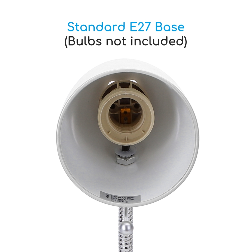 Aigostar -  Lampa stołowa z klipsem 1xE27/11W/230V biały/chrom błyszczący