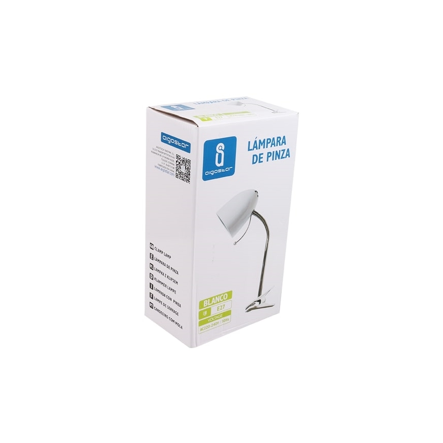 Aigostar -  Lampa stołowa z klipsem 1xE27/11W/230V biały/chrom błyszczący