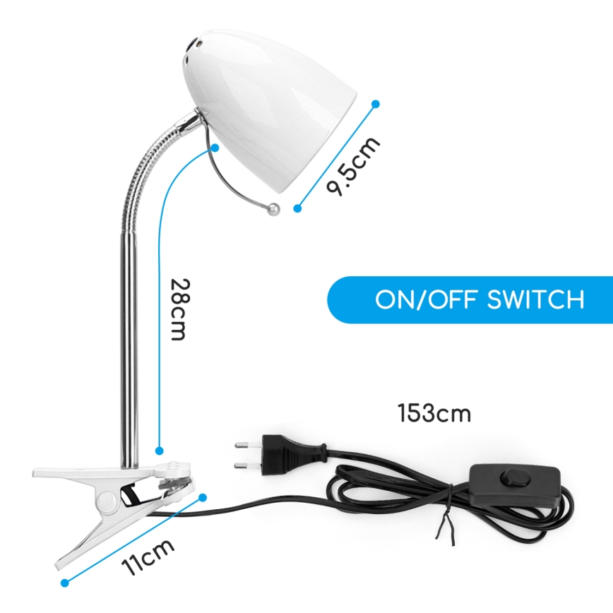 Aigostar -  Lampa stołowa z klipsem 1xE27/11W/230V biały/chrom błyszczący
