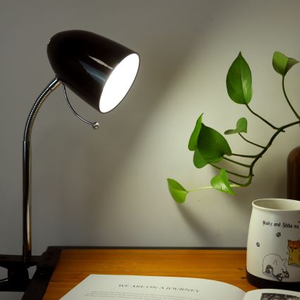 Aigostar -  Lampa stołowa z klipsem 1xE27/11W/230V czarny/chrom błyszczący