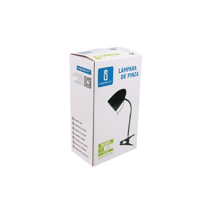 Aigostar -  Lampa stołowa z klipsem 1xE27/11W/230V czarny/chrom błyszczący