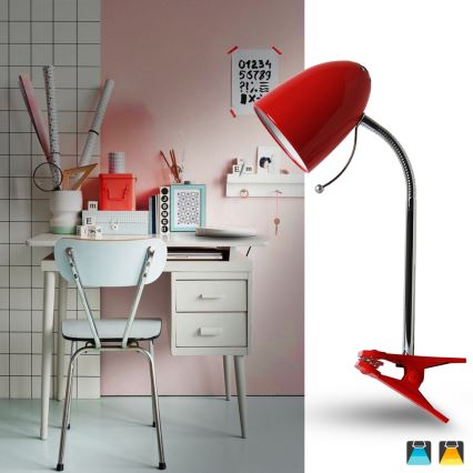 Aigostar - Lampa stołowa z klipsem 1xE27/11W/230V czerwony/chrom błyszczący