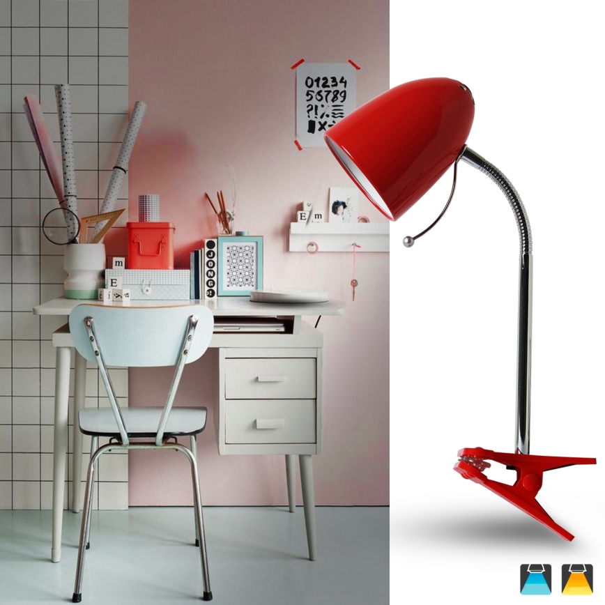 Aigostar - Lampa stołowa z klipsem 1xE27/11W/230V czerwony/chrom błyszczący