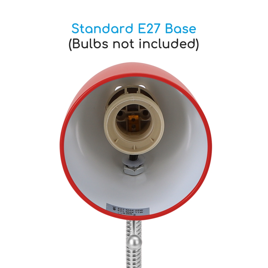 Aigostar - Lampa stołowa z klipsem 1xE27/11W/230V czerwony/chrom błyszczący