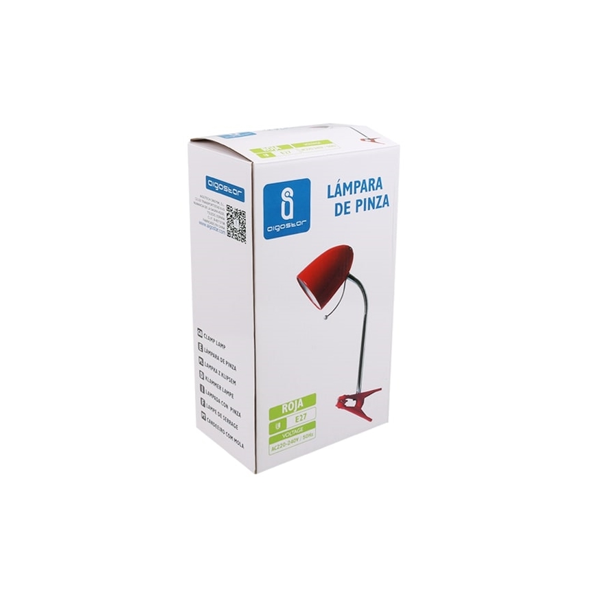 Aigostar - Lampa stołowa z klipsem 1xE27/11W/230V czerwony/chrom błyszczący