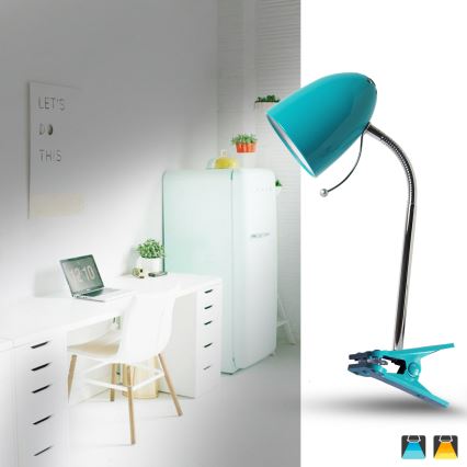 Aigostar -  Lampa stołowa z klipsem 1xE27/11W/230V niebieski/chrom błyszczący