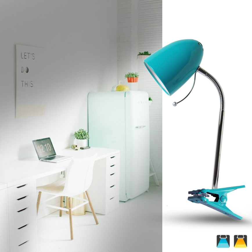 Aigostar -  Lampa stołowa z klipsem 1xE27/11W/230V niebieski/chrom błyszczący
