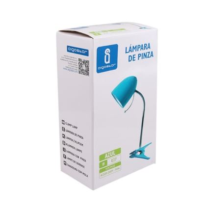 Aigostar -  Lampa stołowa z klipsem 1xE27/11W/230V niebieski/chrom błyszczący