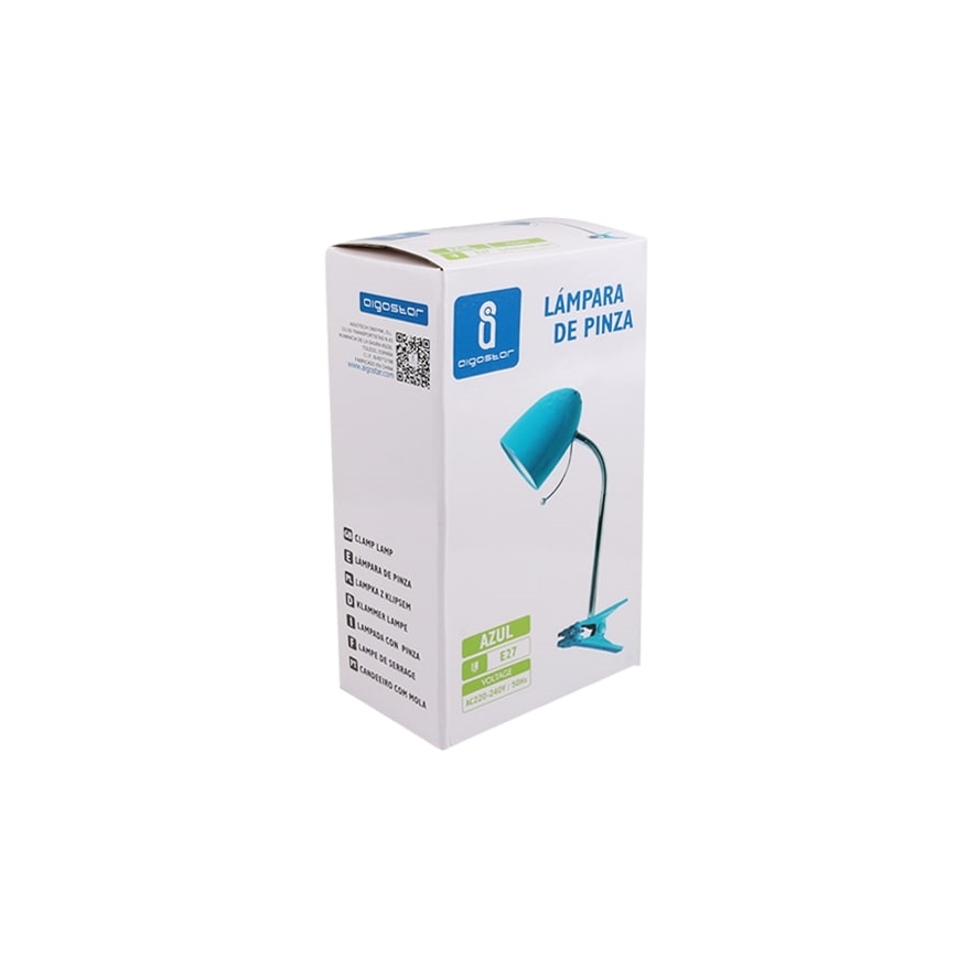Aigostar -  Lampa stołowa z klipsem 1xE27/11W/230V niebieski/chrom błyszczący