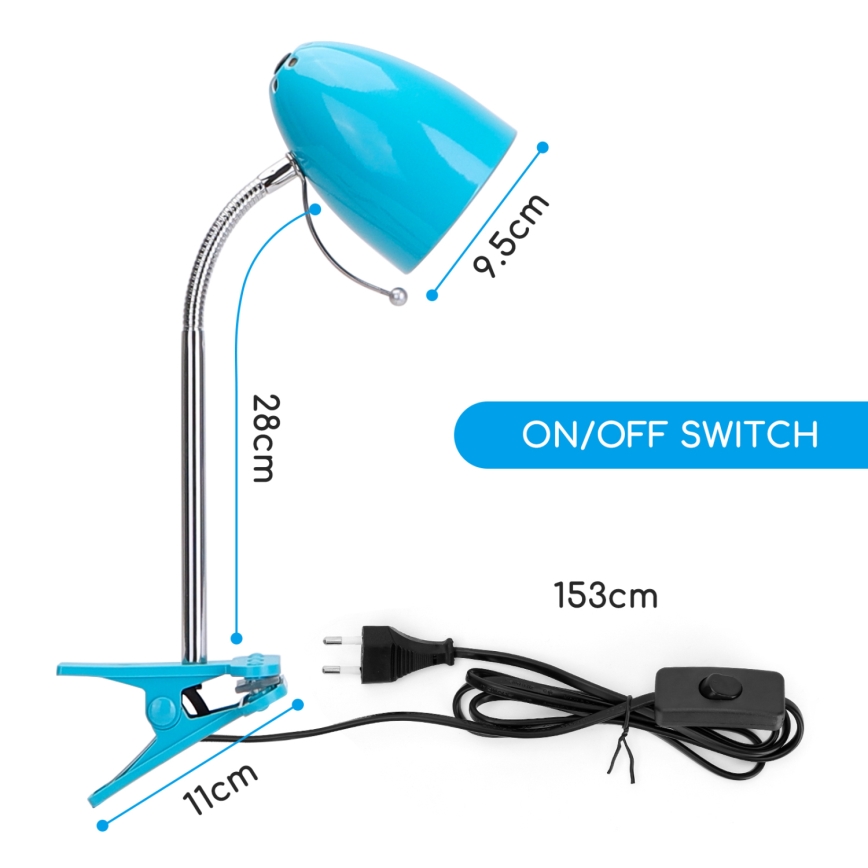 Aigostar -  Lampa stołowa z klipsem 1xE27/11W/230V niebieski/chrom błyszczący