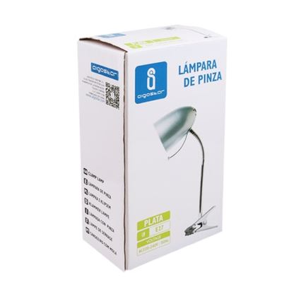 Aigostar -  Lampa stołowa z klipsem 1xE27/11W/230V srebrny/chrom błyszczący