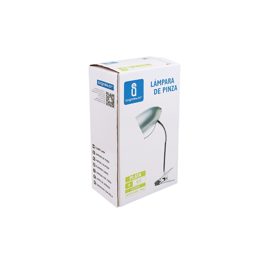 Aigostar -  Lampa stołowa z klipsem 1xE27/11W/230V srebrny/chrom błyszczący