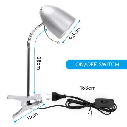 Aigostar -  Lampa stołowa z klipsem 1xE27/11W/230V srebrny/chrom błyszczący