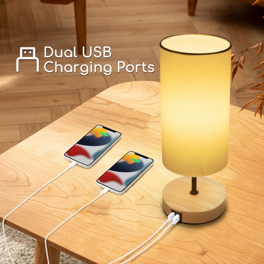Aigostar - Lampa stołowa z portem USB 1xE27/40W/230V beżowy
