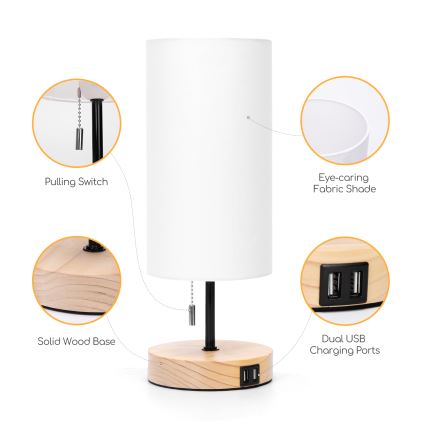 Aigostar - Lampa stołowa z portem USB 1xE27/40W/230V czarna/kremowa