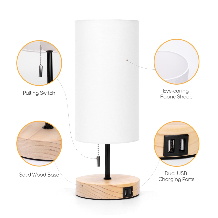 Aigostar - Lampa stołowa z portem USB 1xE27/40W/230V czarna/kremowa