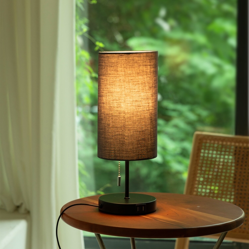 Aigostar - Lampa stołowa z portem USB 1xE27/40W/230V czarny