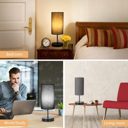 Aigostar - Lampa stołowa z portem USB 1xE27/40W/230V czarny