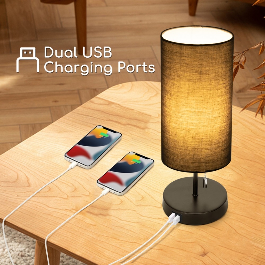 Aigostar - Lampa stołowa z portem USB 1xE27/40W/230V czarny