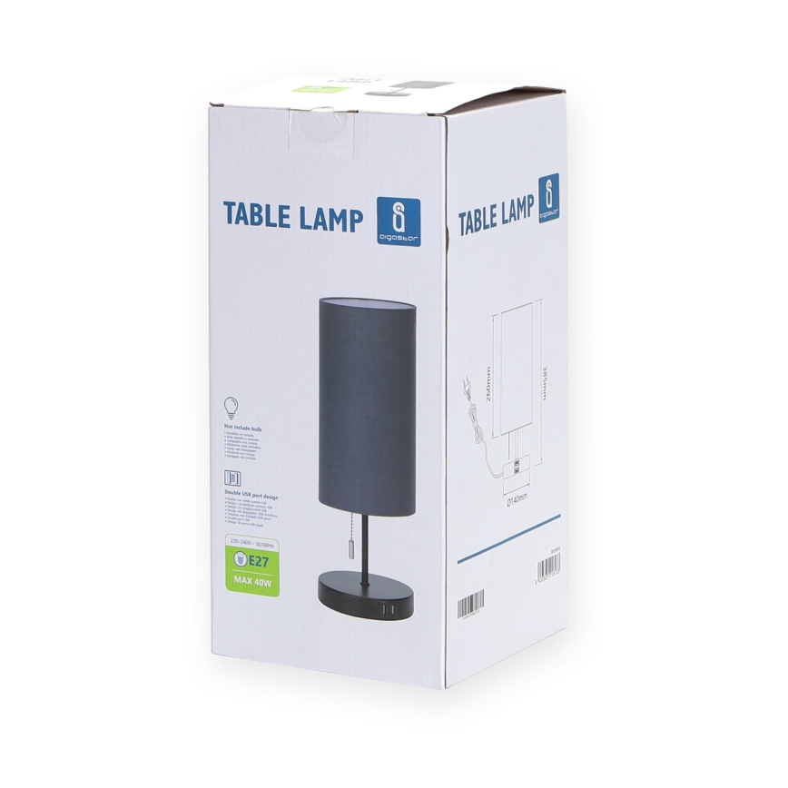 Aigostar - Lampa stołowa z portem USB 1xE27/40W/230V czarny