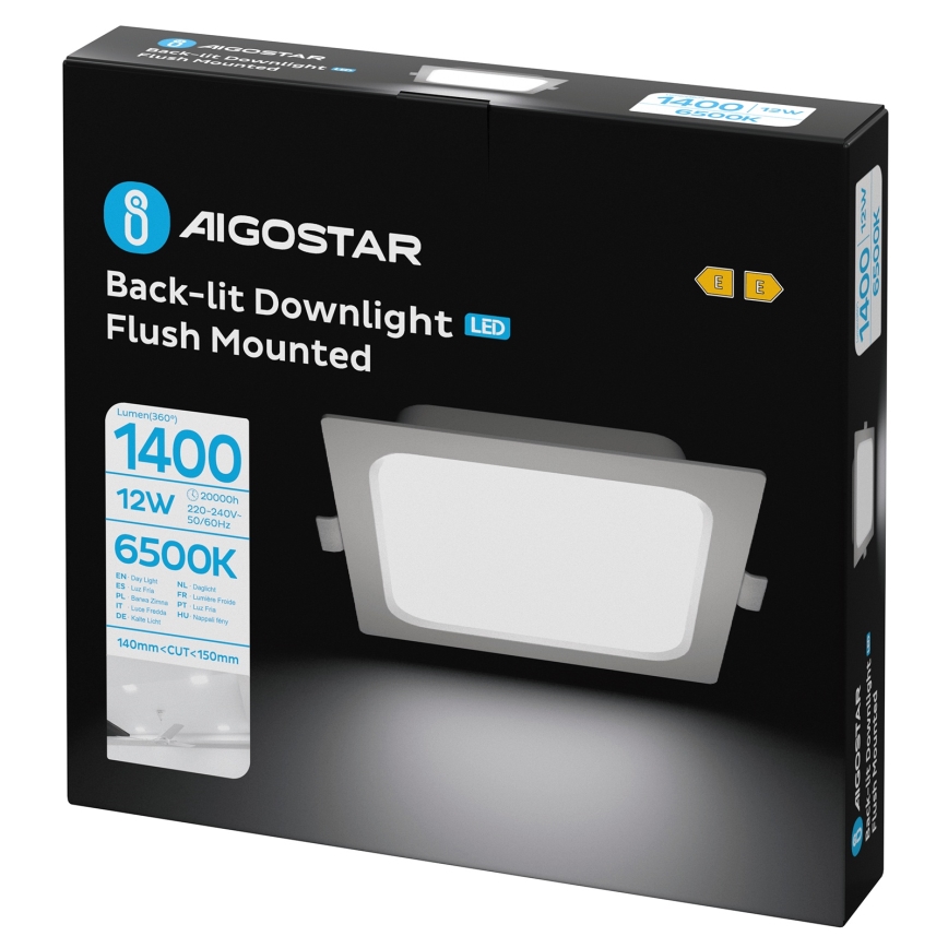 Aigostar - lampa sufitowa LED 12W 230V 6500K 17,5x17,5 cm biała