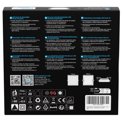 Aigostar - lampa sufitowa LED 12W 230V 6500K 17,5x17,5 cm biała