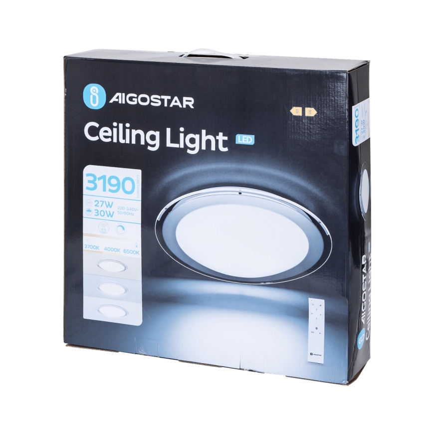 Aigostar - Ściemnialna lampa sufitowa LED 30W 230V 2700-6500K o średnicy 42,9 cm chrom + zdalne sterowanie