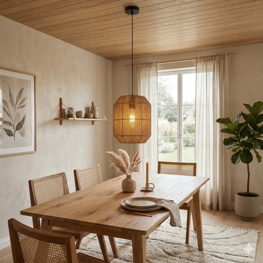 Aigostar - Lampa wisząca na lince 1xE27/60W/230V beżowa śr. 23 cm