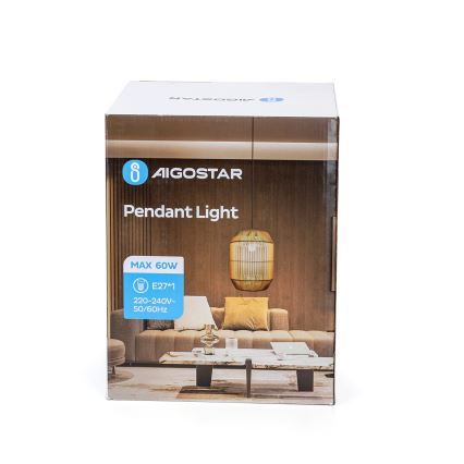 Aigostar - Lampa wisząca na lince 1xE27/60W/230V beżowa śr. 23 cm