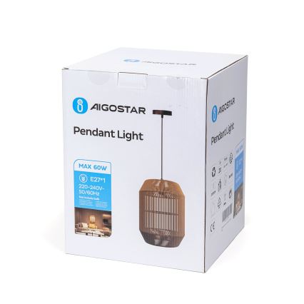 Aigostar - Lampa wisząca na lince 1xE27/60W/230V beżowa śr. 23 cm