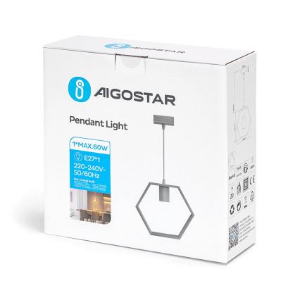 Aigostar - Lampa wisząca na przewodzie 1xE27/60W/230V beżowa