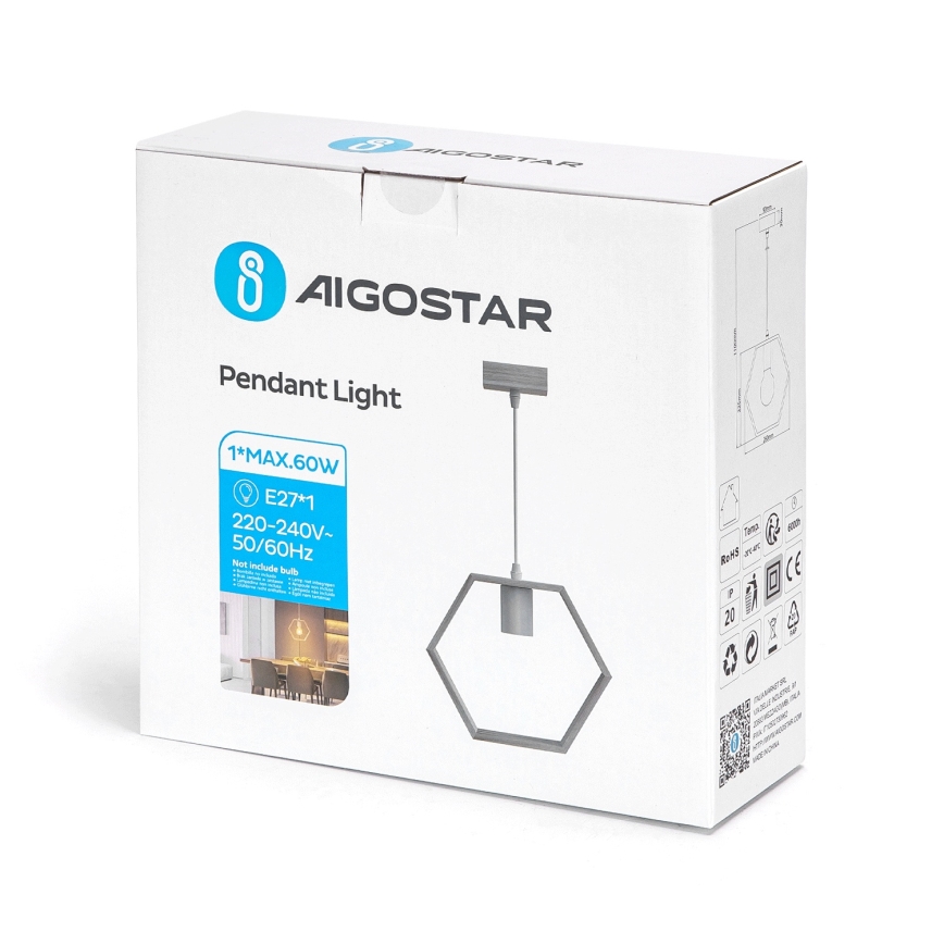 Aigostar - Lampa wisząca na przewodzie 1xE27/60W/230V beżowa