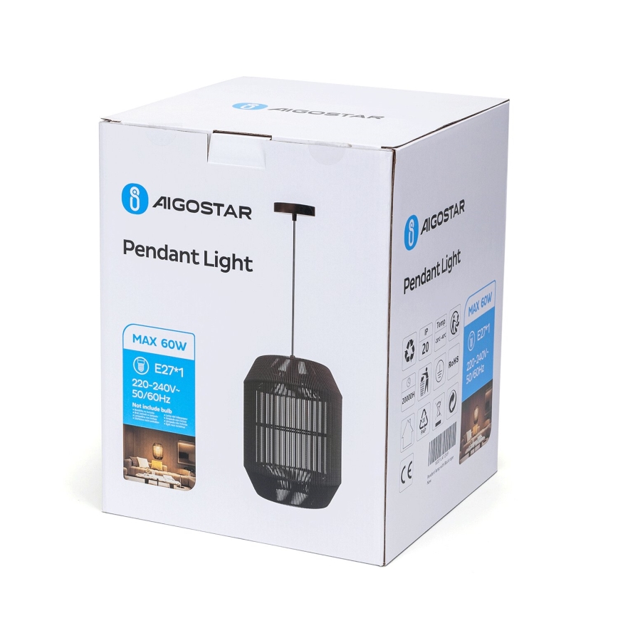 Aigostar - Lampa wisząca na przewodzie 1xE27/60W/230V czarna śr. 23 cm