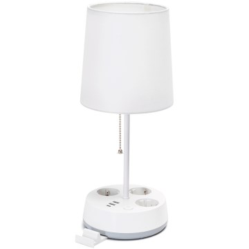 Aigostar - Lampka stołowa z gniazdkami i portami USB 1xE27/60W/230V biała