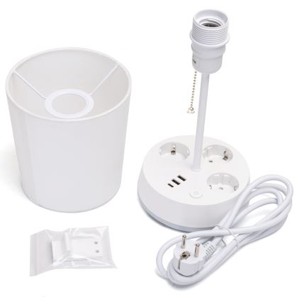 Aigostar - Lampka stołowa z gniazdkami i portami USB 1xE27/60W/230V biała