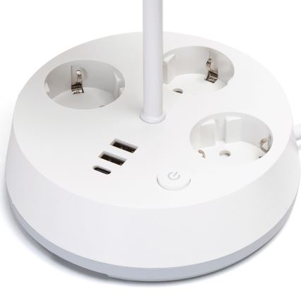 Aigostar - Lampka stołowa z gniazdkami i portami USB 1xE27/60W/230V biała