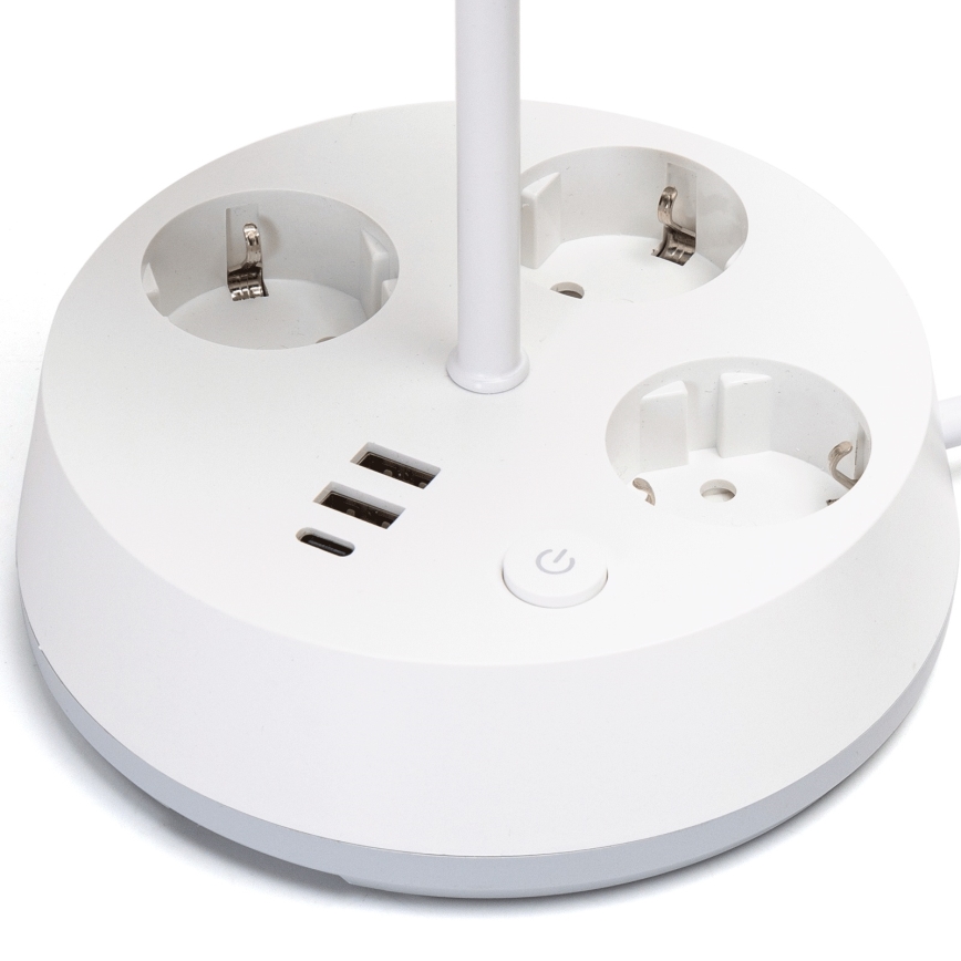 Aigostar - Lampka stołowa z gniazdkami i portami USB 1xE27/60W/230V biała