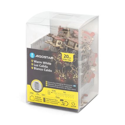 Aigostar - lampki choinkowe 20xLED/3xAA 3m ciepła biała renifer
