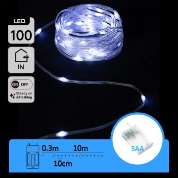 Aigostar - Lampki choinkowe LED 100xLED/3xAA 10,3m zimna biel