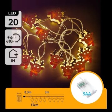 Aigostar - Lampki choinkowe LED 20xLED/3xAA 3m ciepła biała renifer