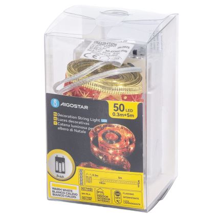 Aigostar - lampki choinkowe LED 50xLED/3xAA 5m, ciepła biel / czerwony