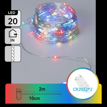 Aigostar - Lampki świąteczne LED 20 diod/2xCR2032 2m wielokolorowe