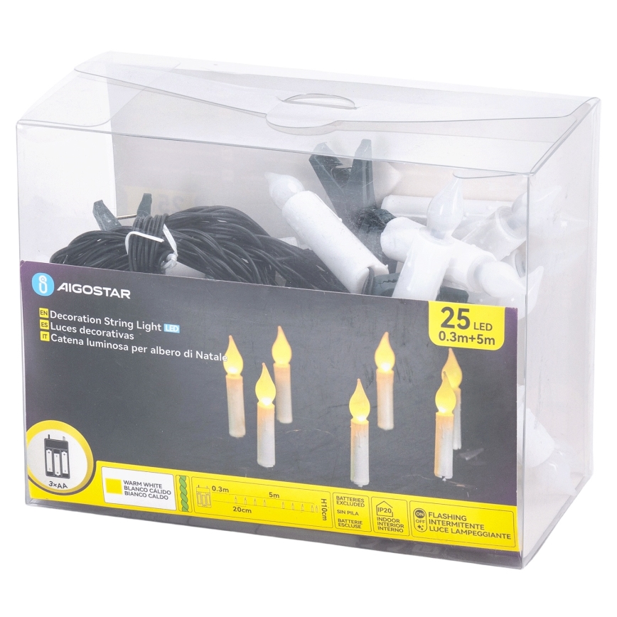 Aigostar - LED łańcuch świąteczny 25xLED/3xAA 5 m ciepła biel